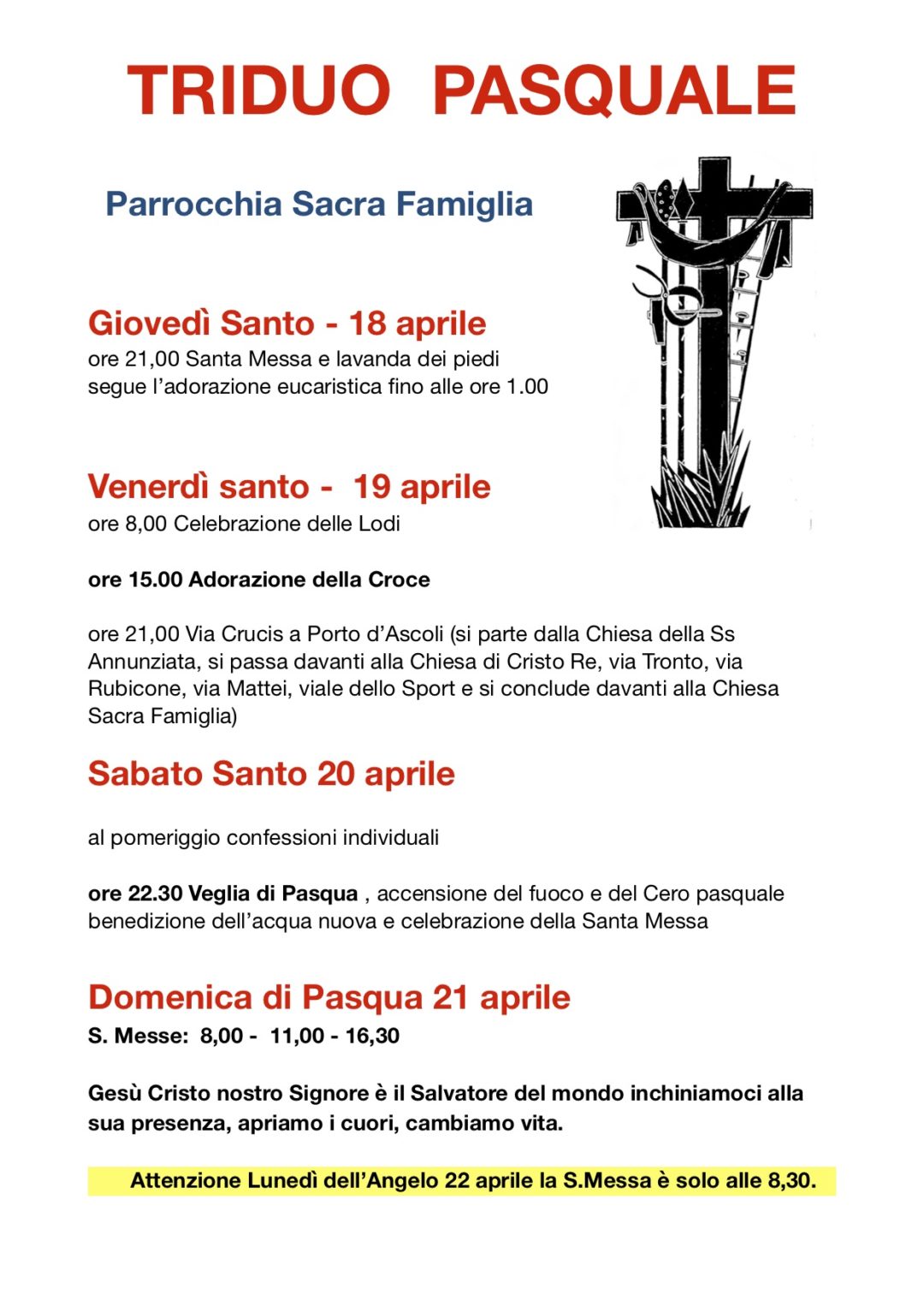 celebrazioni triduo pasquale Parrocchia Sacra Famiglia