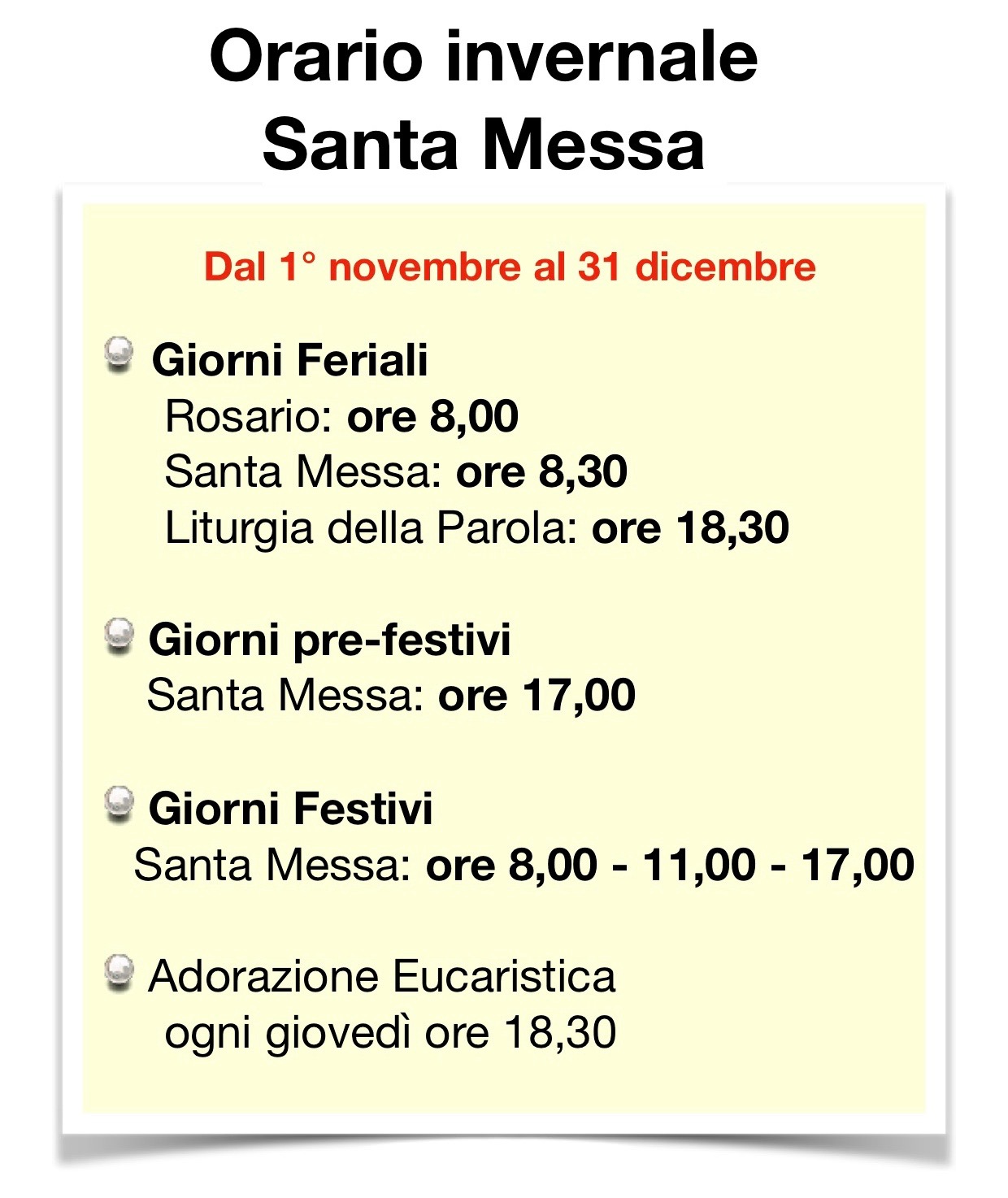 Orari Sante Messe Parrocchia Sacra Famiglia